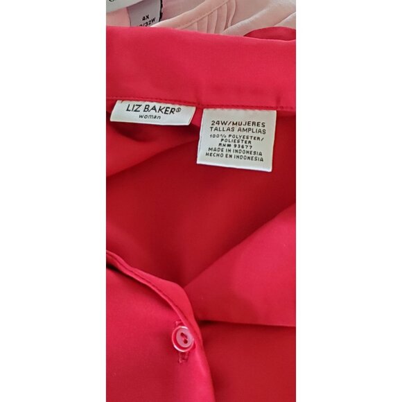 LIZ BAKER BLOUSE RED SHORT SLEEVE POLYESTER SIZE 24W(3X) - Picture 6 of 9